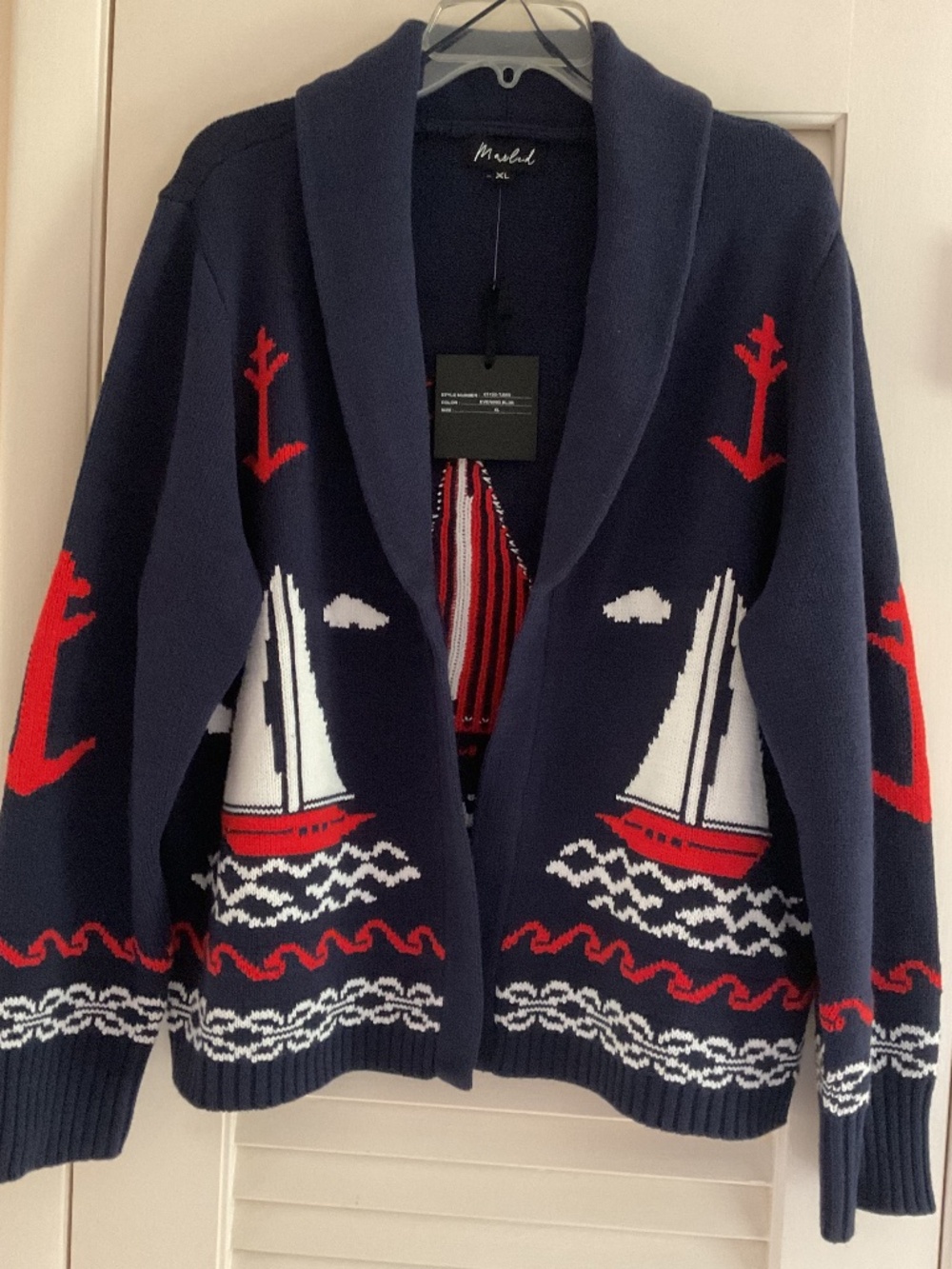NWT Marine Navy Blue Cotton Long Sleeves Knit Vacation Open Front Woman Jacket - Picture 2 of 15
